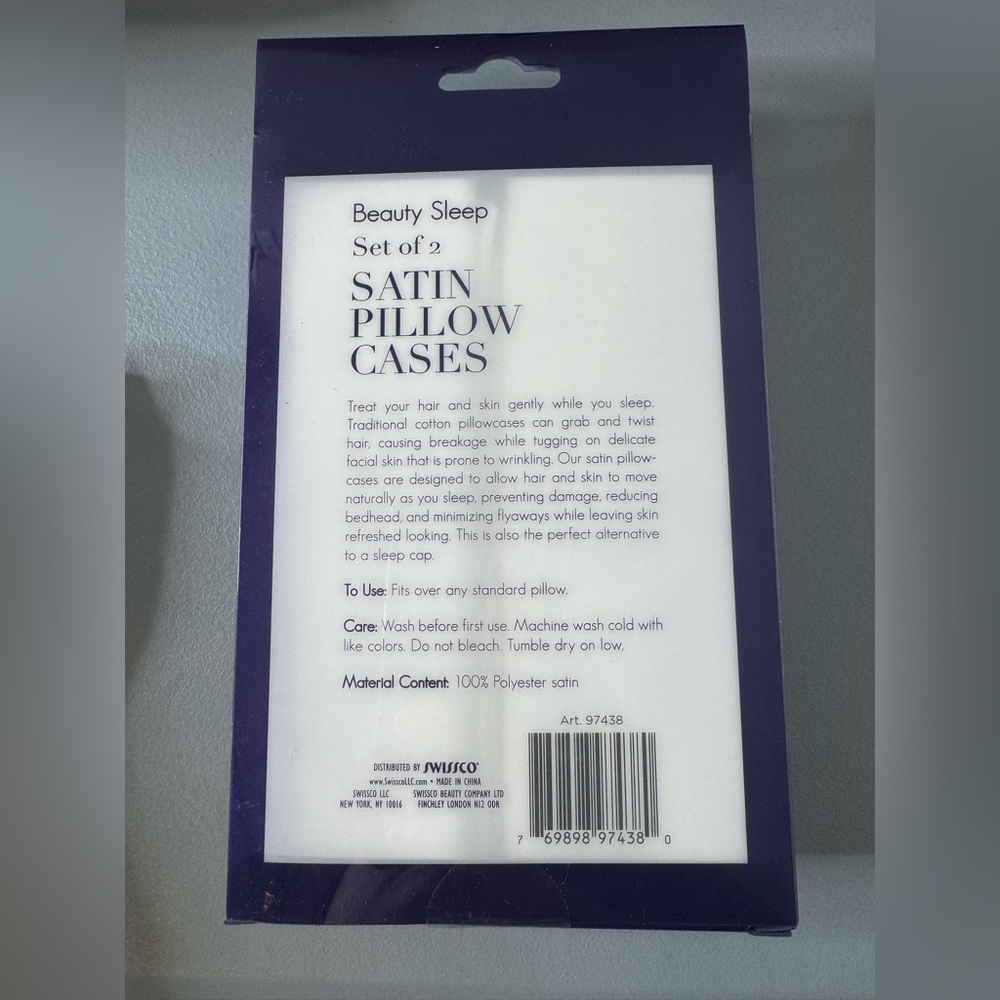Spa Bella Beauty Sleep Satin Pillow Cases - Set of 2, White 20 x 26 standard - Picture 2 of 2